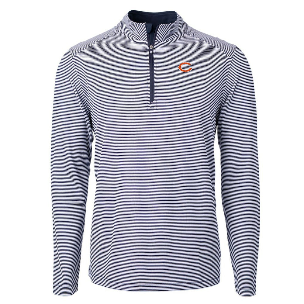 Chicago Bears Cutter & Buck Virtue Eco Pique Micro Stripe Recycled Quarter-Zip Pullover Top Navy/White - NFL