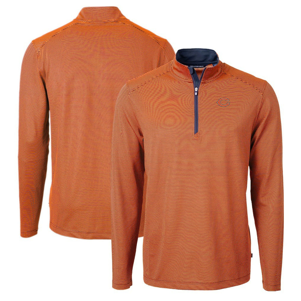 Chicago Bears Cutter & Buck Virtue Eco Pique Micro Stripe Recycled Quarter-Zip Pullover Top Orange/Navy - NFL