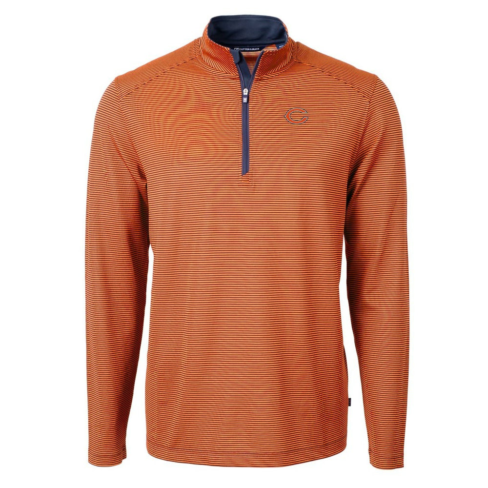 Chicago Bears Cutter & Buck Virtue Eco Pique Micro Stripe Recycled Quarter-Zip Pullover Top Orange/Navy - NFL