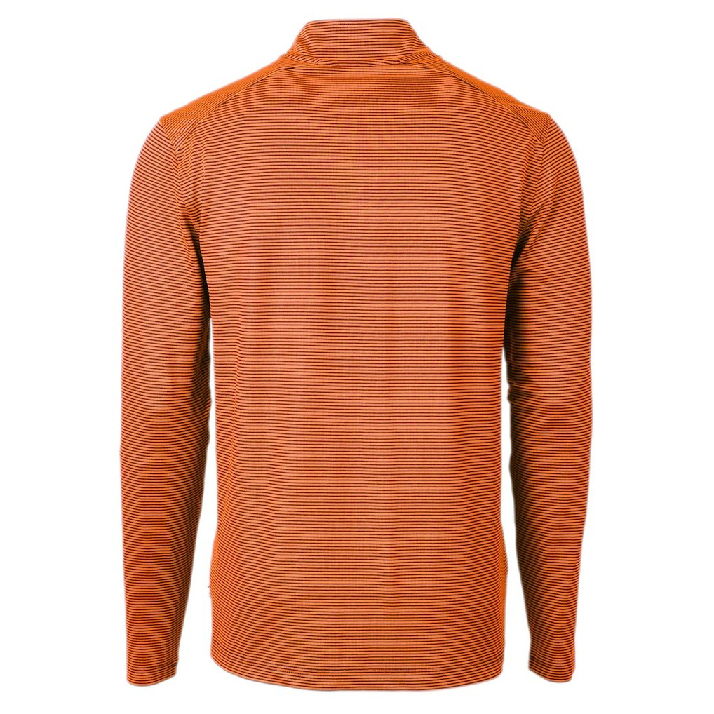 Chicago Bears Cutter & Buck Virtue Eco Pique Micro Stripe Recycled Quarter-Zip Pullover Top Orange/Navy - NFL