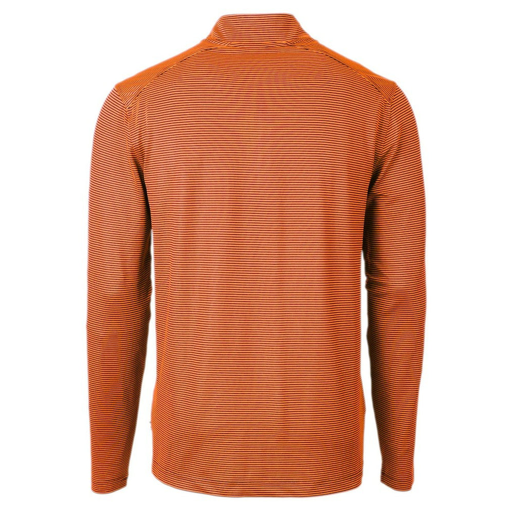 Chicago Bears Cutter & Buck Virtue Eco Pique Micro Stripe Recycled Quarter-Zip Pullover Top Orange/Navy - NFL