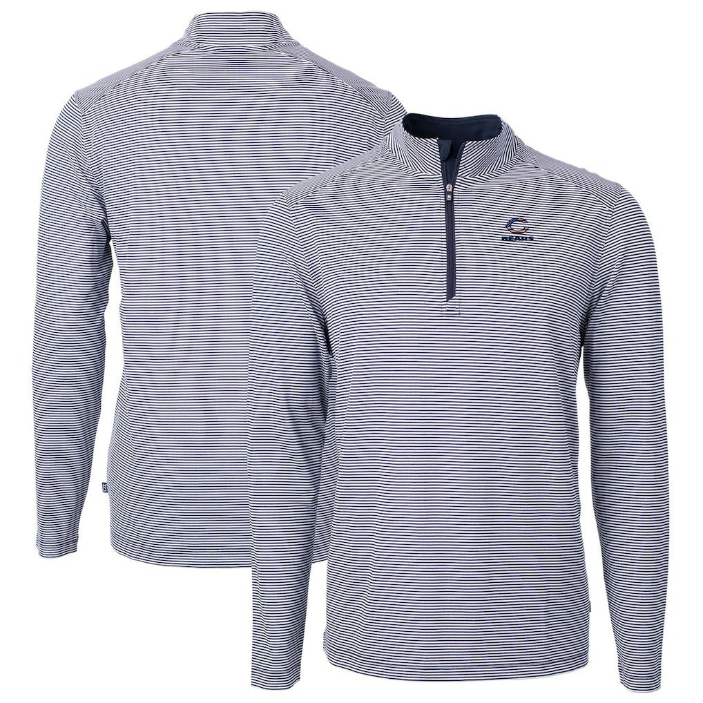 Chicago Bears Cutter & Buck Virtue Eco Pique Micro Stripe Recycled Quarter-Zip Pullover Top Navy/White - NFL