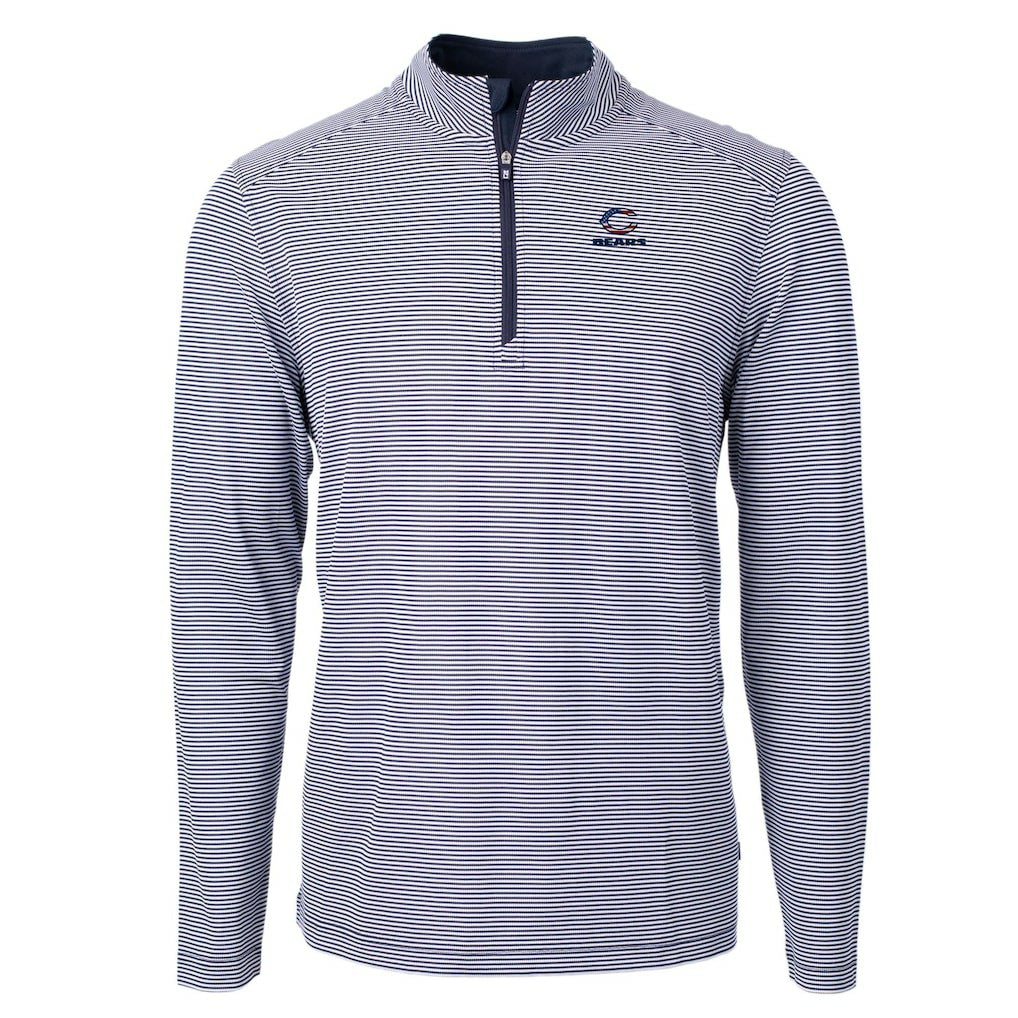 Chicago Bears Cutter & Buck Virtue Eco Pique Micro Stripe Recycled Quarter-Zip Pullover Top Navy/White - NFL