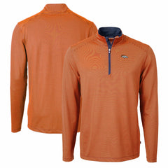 Denver Broncos Cutter & Buck Virtue Eco Pique Micro Stripe Recycled Quarter-Zip Pullover Top Orange/Navy - NFL
