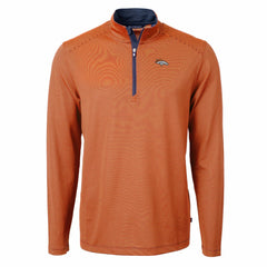 Denver Broncos Cutter & Buck Virtue Eco Pique Micro Stripe Recycled Quarter-Zip Pullover Top Orange/Navy - NFL