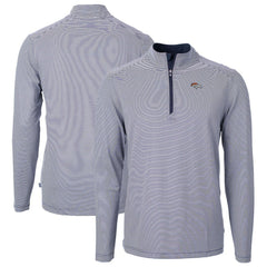 Denver Broncos Cutter & Buck Virtue Eco Pique Micro Stripe Recycled Quarter-Zip Pullover Top Navy/White - NFL