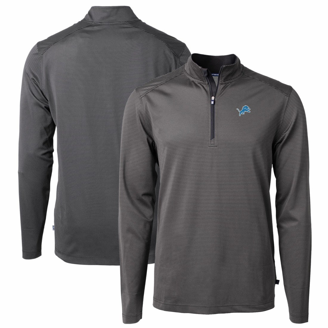 Detroit Lions Cutter & Buck Virtue Eco Pique Micro Stripe Recycled Quarter-Zip Pullover Top Black/Gray - NFL