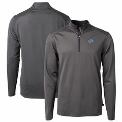 Detroit Lions Cutter & Buck Virtue Eco Pique Micro Stripe Recycled Quarter-Zip Pullover Top Black/Gray - NFL