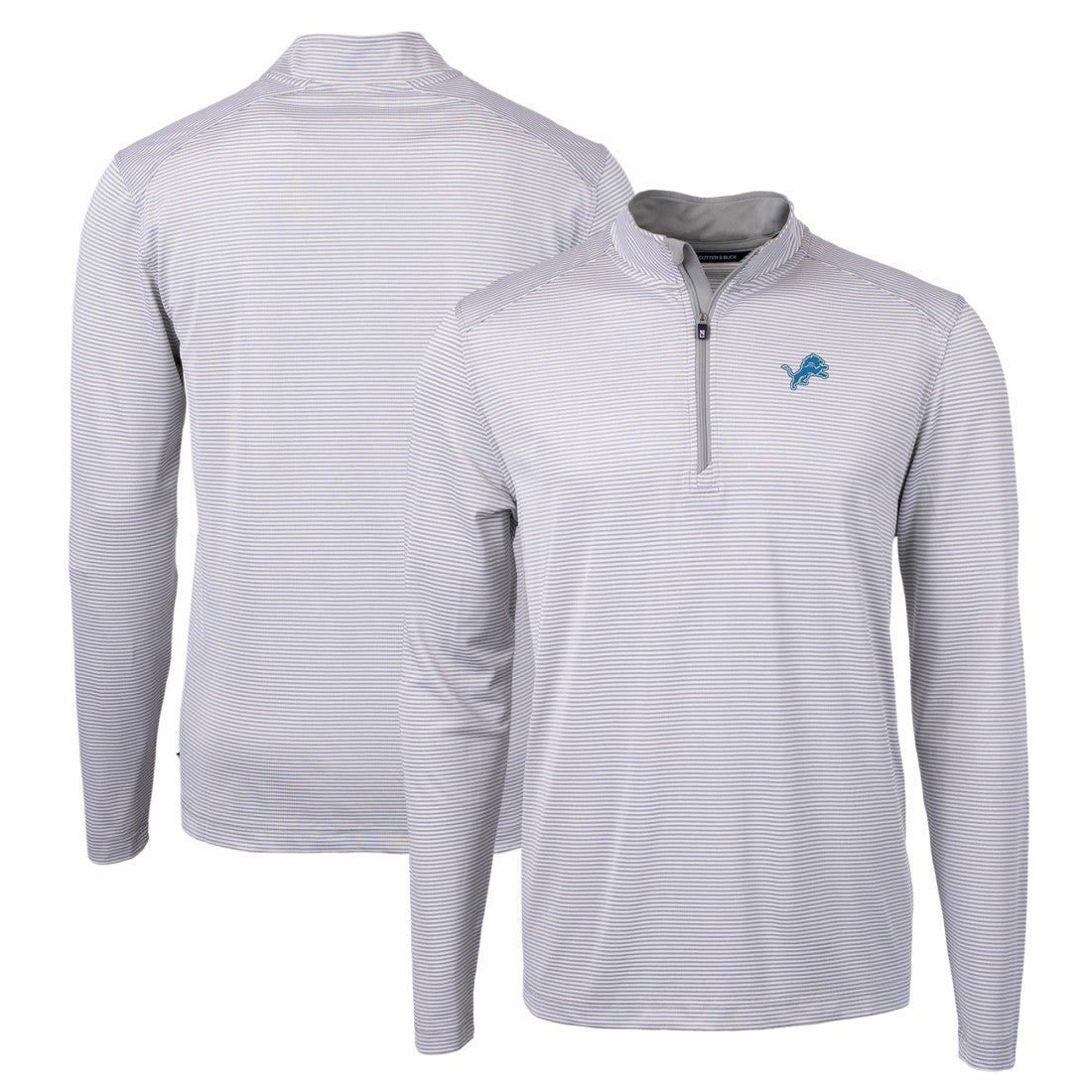 Detroit Lions Cutter & Buck Virtue Eco Pique Micro Stripe Recycled Quarter-Zip Pullover Top Gray/White - NFL