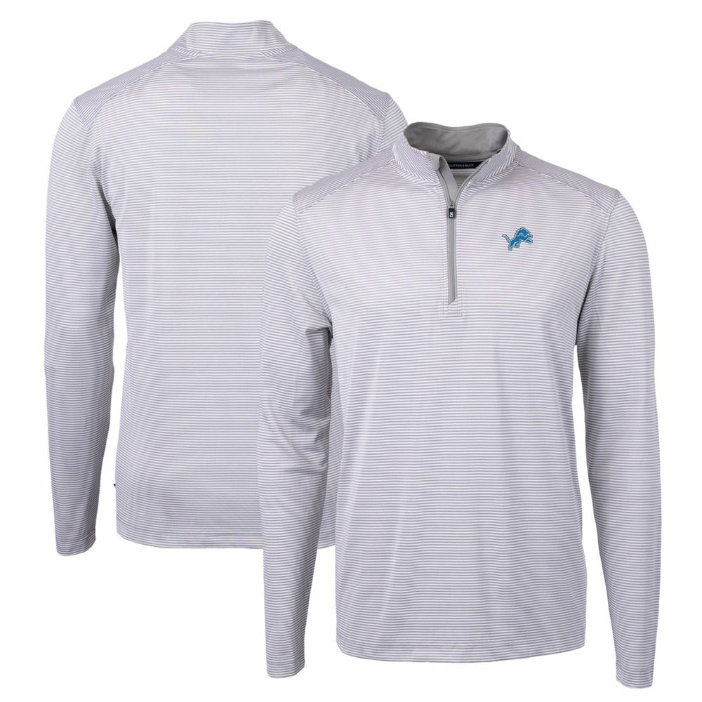 Detroit Lions Cutter & Buck Virtue Eco Pique Micro Stripe Recycled Quarter-Zip Pullover Top Gray/White - NFL