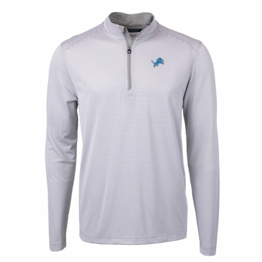 Detroit Lions Cutter & Buck Virtue Eco Pique Micro Stripe Recycled Quarter-Zip Pullover Top Gray/White - NFL