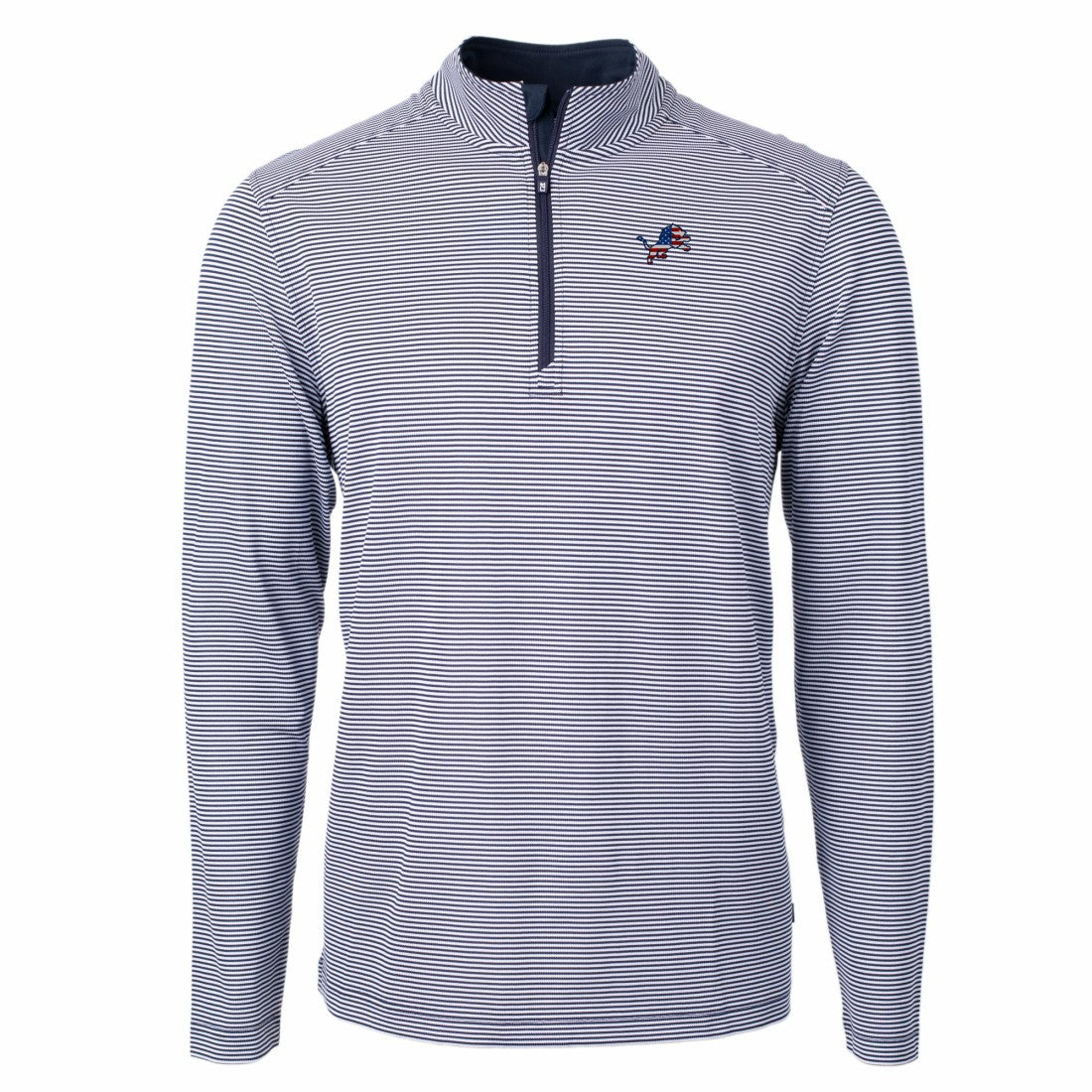 Detroit Lions Cutter & Buck Virtue Eco Pique Micro Stripe Recycled Quarter-Zip Pullover Top Navy/White - NFL