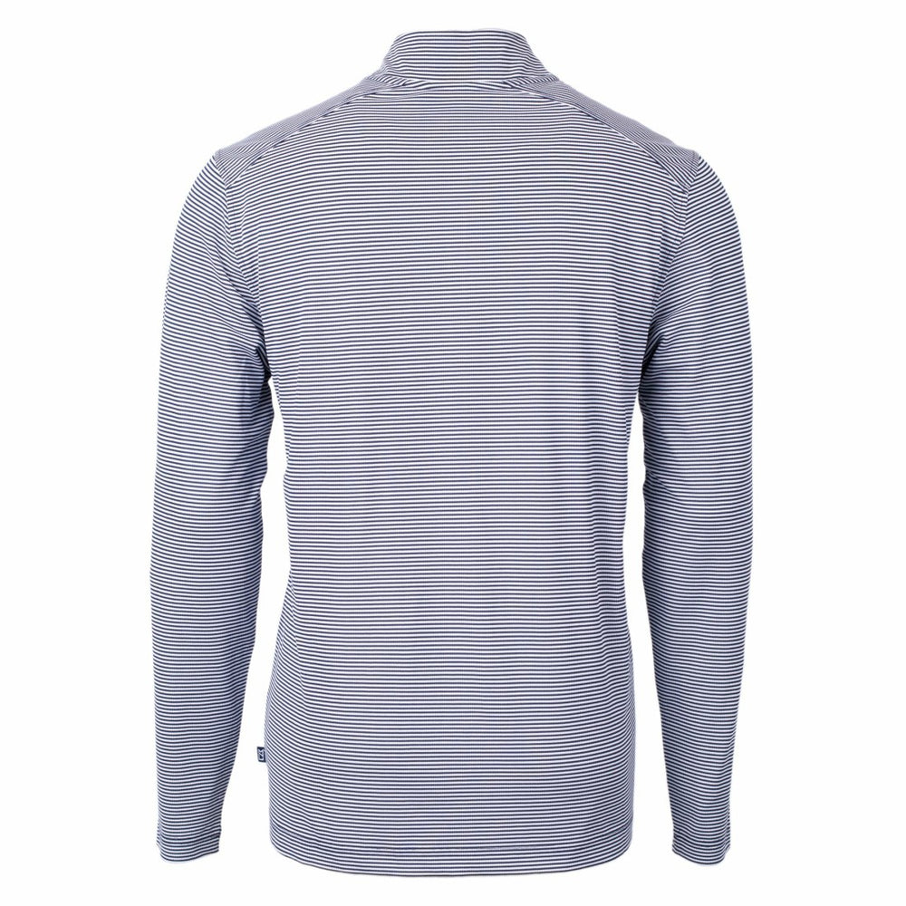 Detroit Lions Cutter & Buck Virtue Eco Pique Micro Stripe Recycled Quarter-Zip Pullover Top Navy/White - NFL