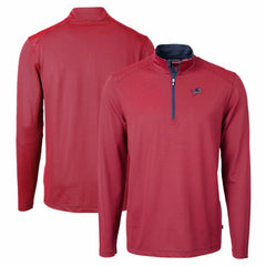 Detroit Lions Cutter & Buck Virtue Eco Pique Micro Stripe Recycled Quarter-Zip Pullover Top Red/Navy - NFL