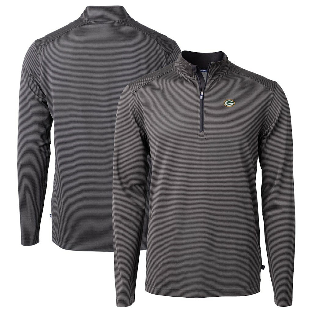 Green Bay Packers Cutter & Buck Virtue Eco Pique Micro Stripe Recycled Quarter-Zip Pullover Top Black/Gray - NFL