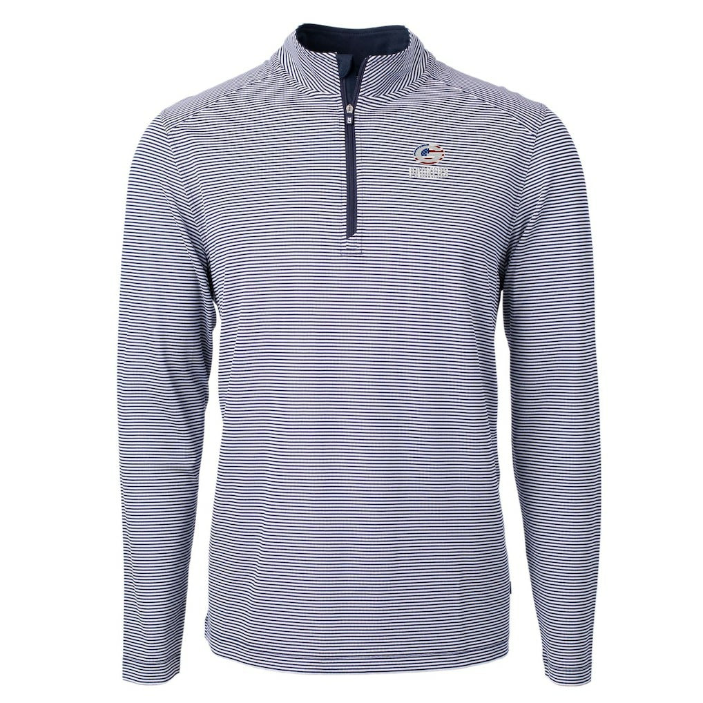 Green Bay Packers Cutter & Buck Virtue Eco Pique Micro Stripe Recycled Quarter-Zip Pullover Top Navy/White - NFL