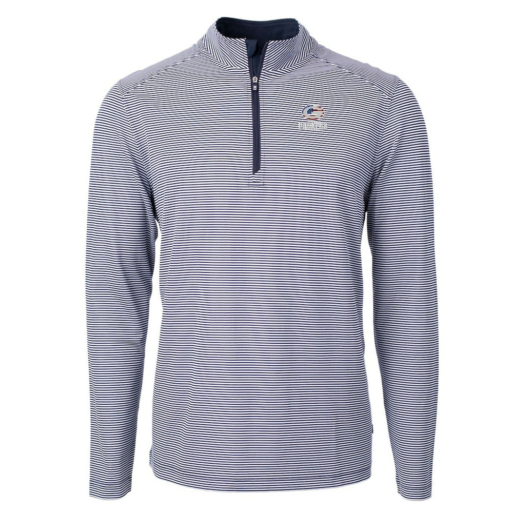 Green Bay Packers Cutter & Buck Virtue Eco Pique Micro Stripe Recycled Quarter-Zip Pullover Top Navy/White - NFL