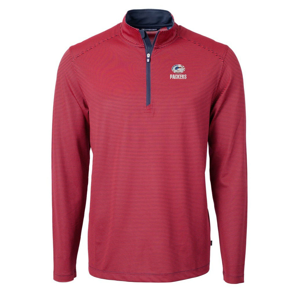 Green Bay Packers Cutter & Buck Virtue Eco Pique Micro Stripe Recycled Quarter-Zip Pullover Top Red/Navy - NFL