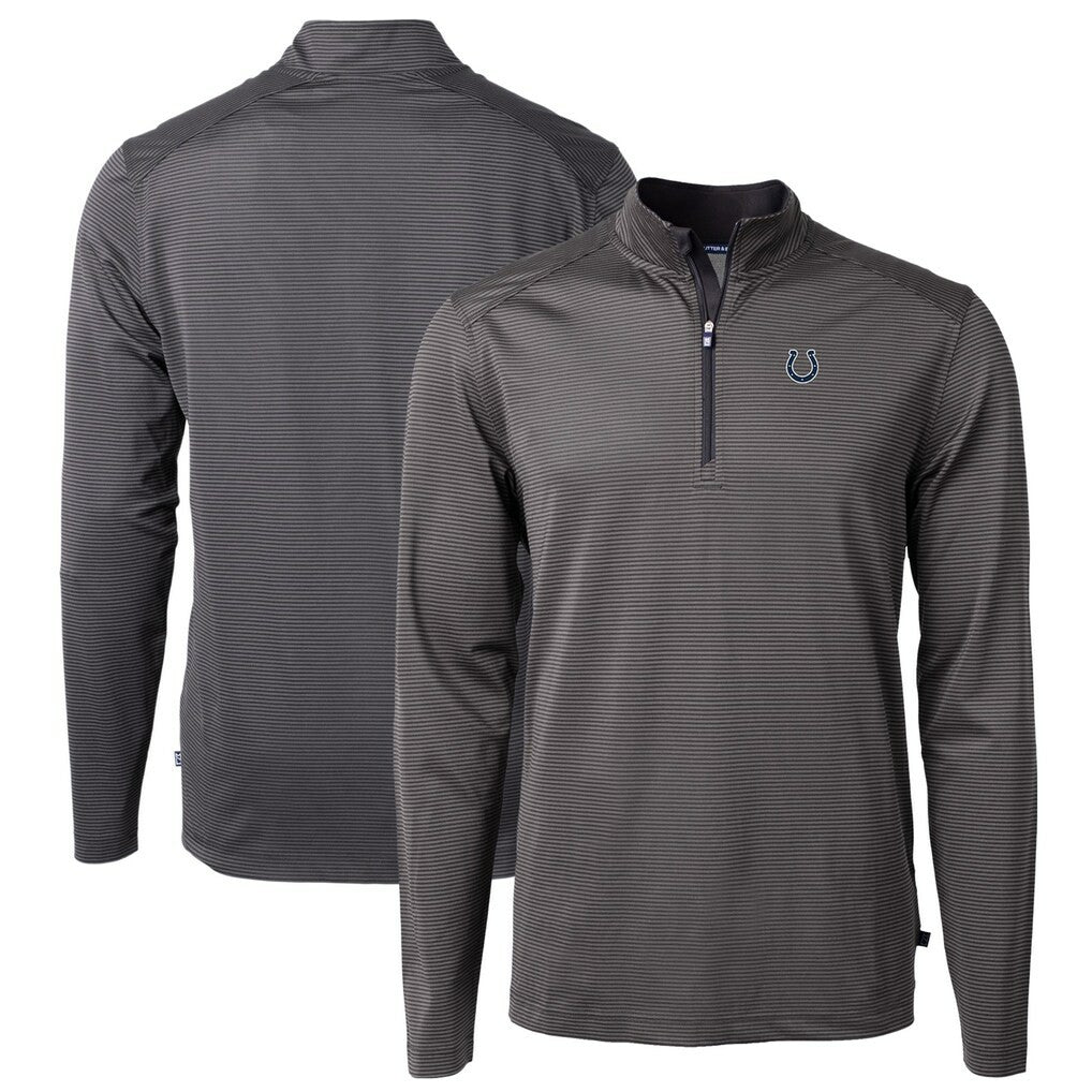 Indianapolis Colts Cutter & Buck Virtue Eco Pique Micro Stripe Recycled Quarter-Zip Pullover Top Black/Gray - NFL