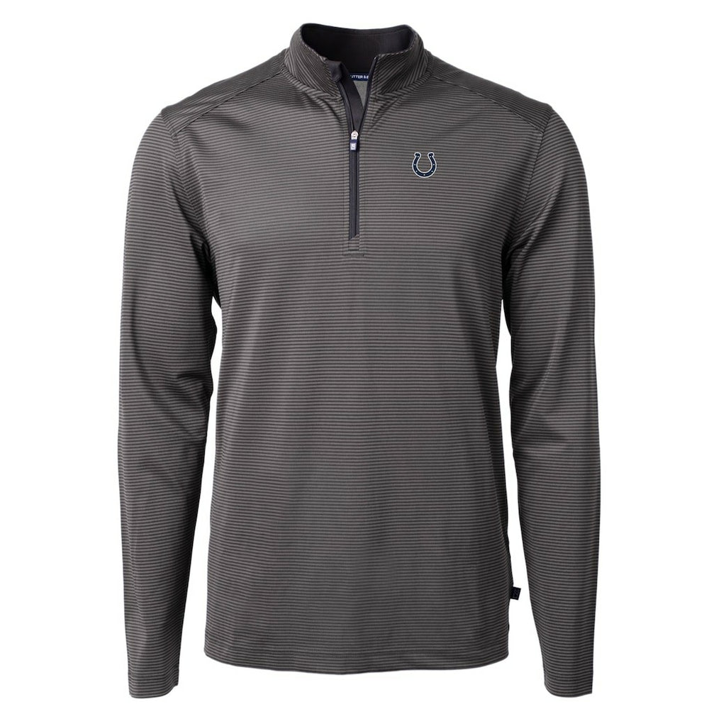 Indianapolis Colts Cutter & Buck Virtue Eco Pique Micro Stripe Recycled Quarter-Zip Pullover Top Black/Gray - NFL