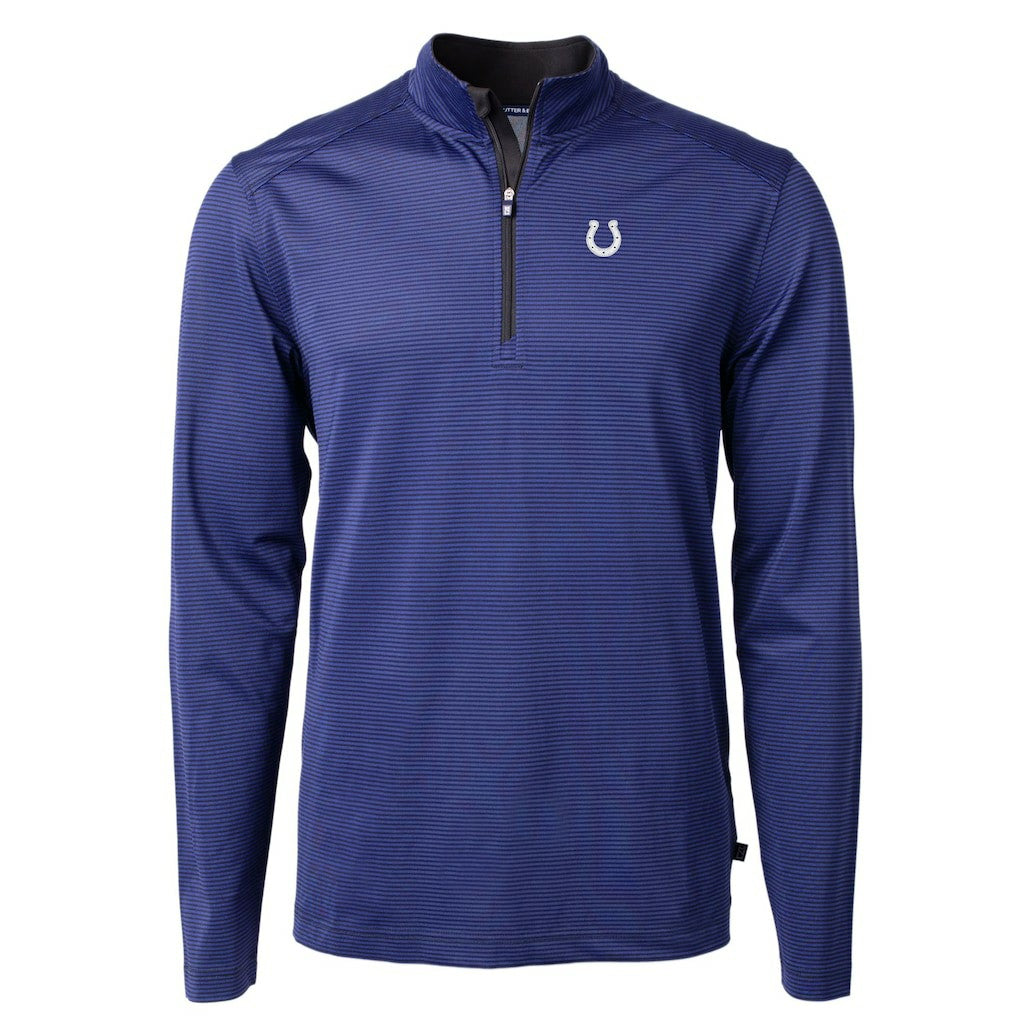 Indianapolis Colts Cutter & Buck Virtue Eco Pique Micro Stripe Recycled Quarter-Zip Pullover Top Royal/Black - NFL