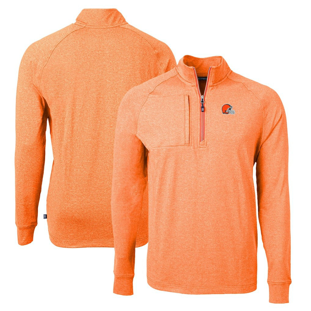 Cleveland Browns Cutter & Buck Adapt Eco Knit Quarter-Zip Pullover Top Heather Orange - NFL