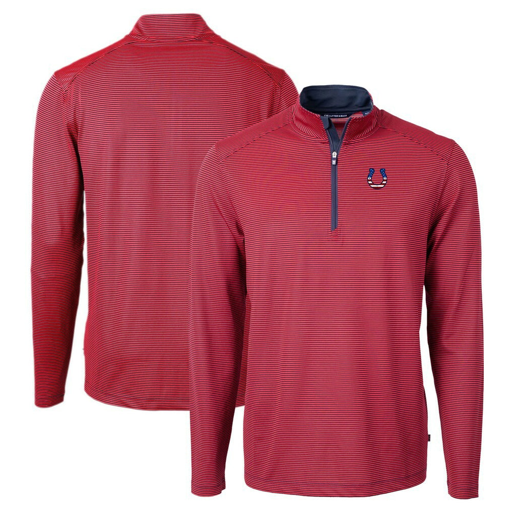 Indianapolis Colts Cutter & Buck Virtue Eco Pique Micro Stripe Recycled Quarter-Zip Pullover Top Red/Navy - NFL