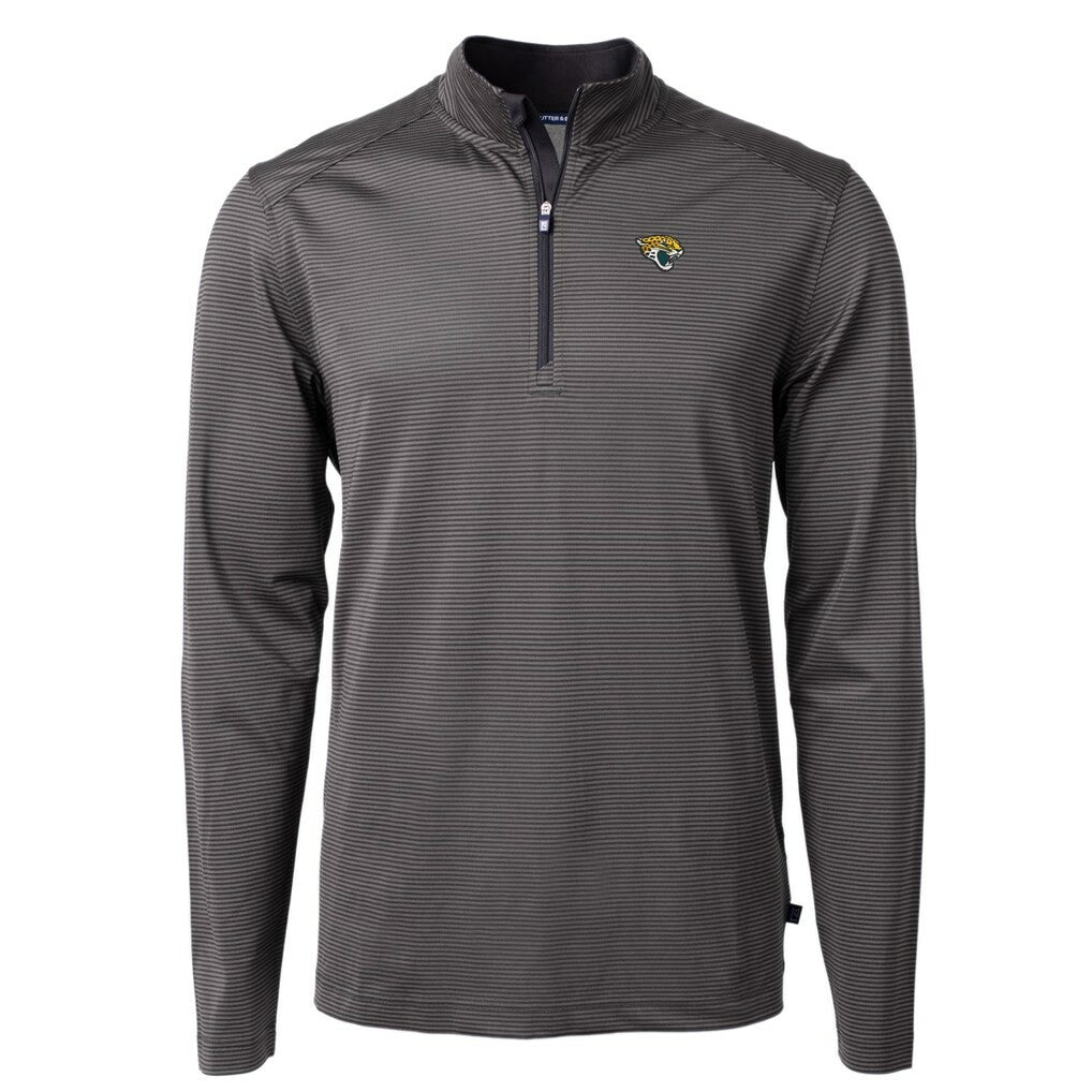 Jacksonville Jaguars Cutter & Buck Virtue Eco Pique Micro Stripe Recycled Quarter-Zip Pullover Top Black/Gray - NFL