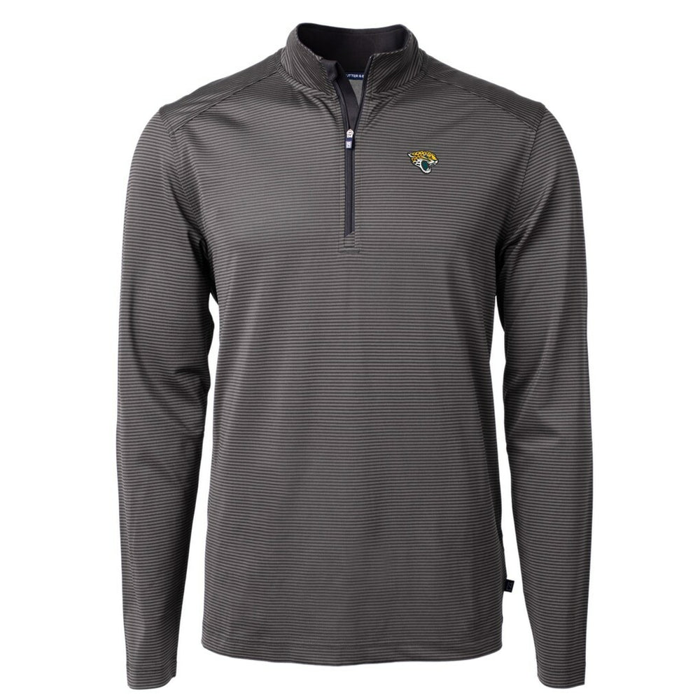 Jacksonville Jaguars Cutter & Buck Virtue Eco Pique Micro Stripe Recycled Quarter-Zip Pullover Top Black/Gray - NFL