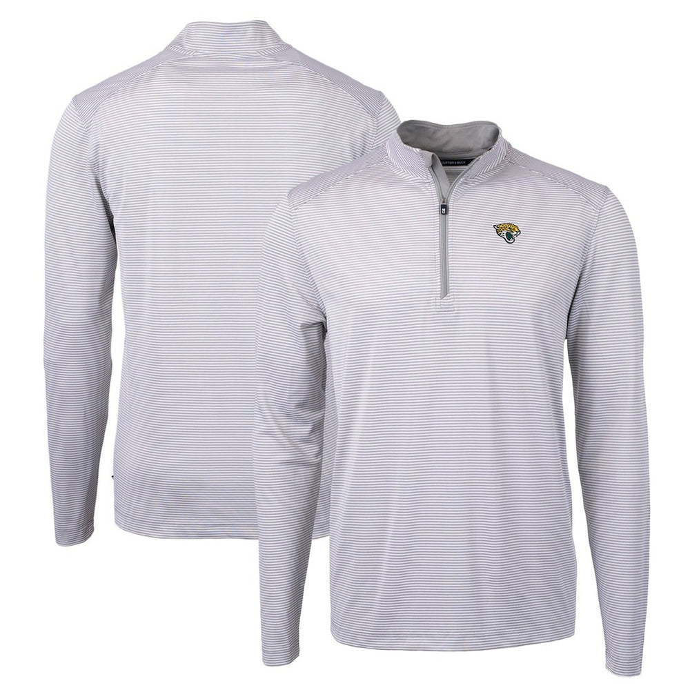 Jacksonville Jaguars Cutter & Buck Virtue Eco Pique Micro Stripe Recycled Quarter-Zip Pullover Top Gray/White - NFL