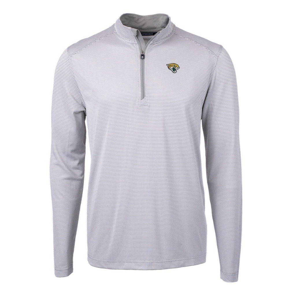 Jacksonville Jaguars Cutter & Buck Virtue Eco Pique Micro Stripe Recycled Quarter-Zip Pullover Top Gray/White - NFL