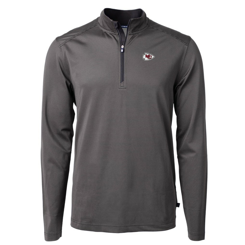 Kansas City Chiefs Cutter & Buck Virtue Eco Pique Micro Stripe Recycled Quarter-Zip Pullover Top Black/Gray - NFL