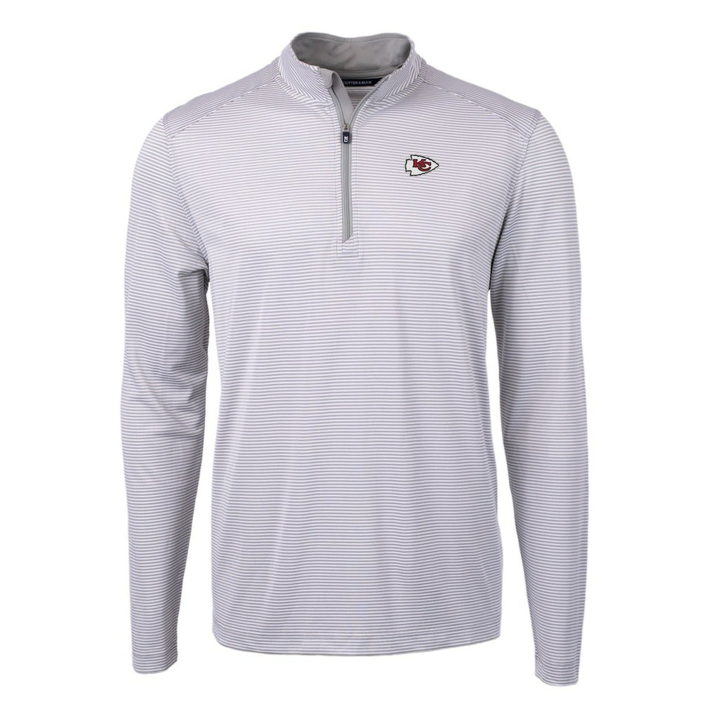 Kansas City Chiefs Cutter & Buck Virtue Eco Pique Micro Stripe Recycled Quarter-Zip Pullover Top Gray/White - NFL