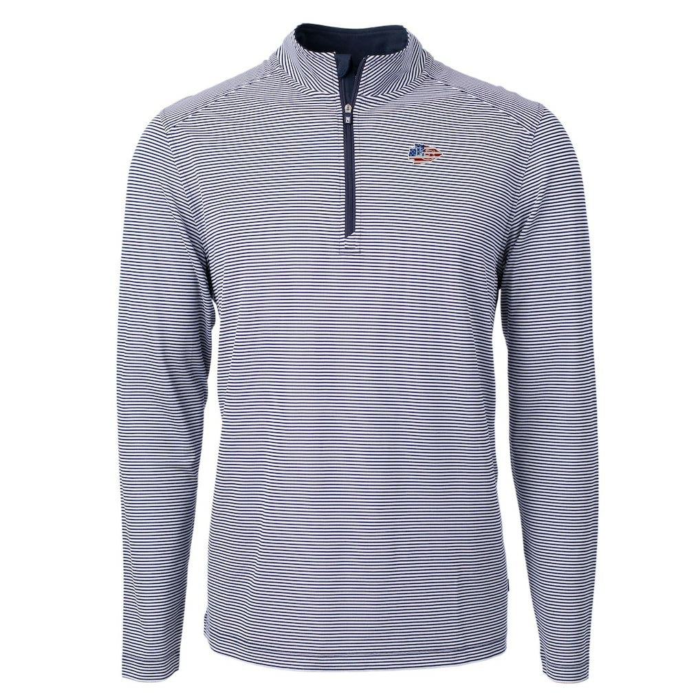 Kansas City Chiefs Cutter & Buck Virtue Eco Pique Micro Stripe Recycled Quarter-Zip Pullover Top Navy/White - NFL
