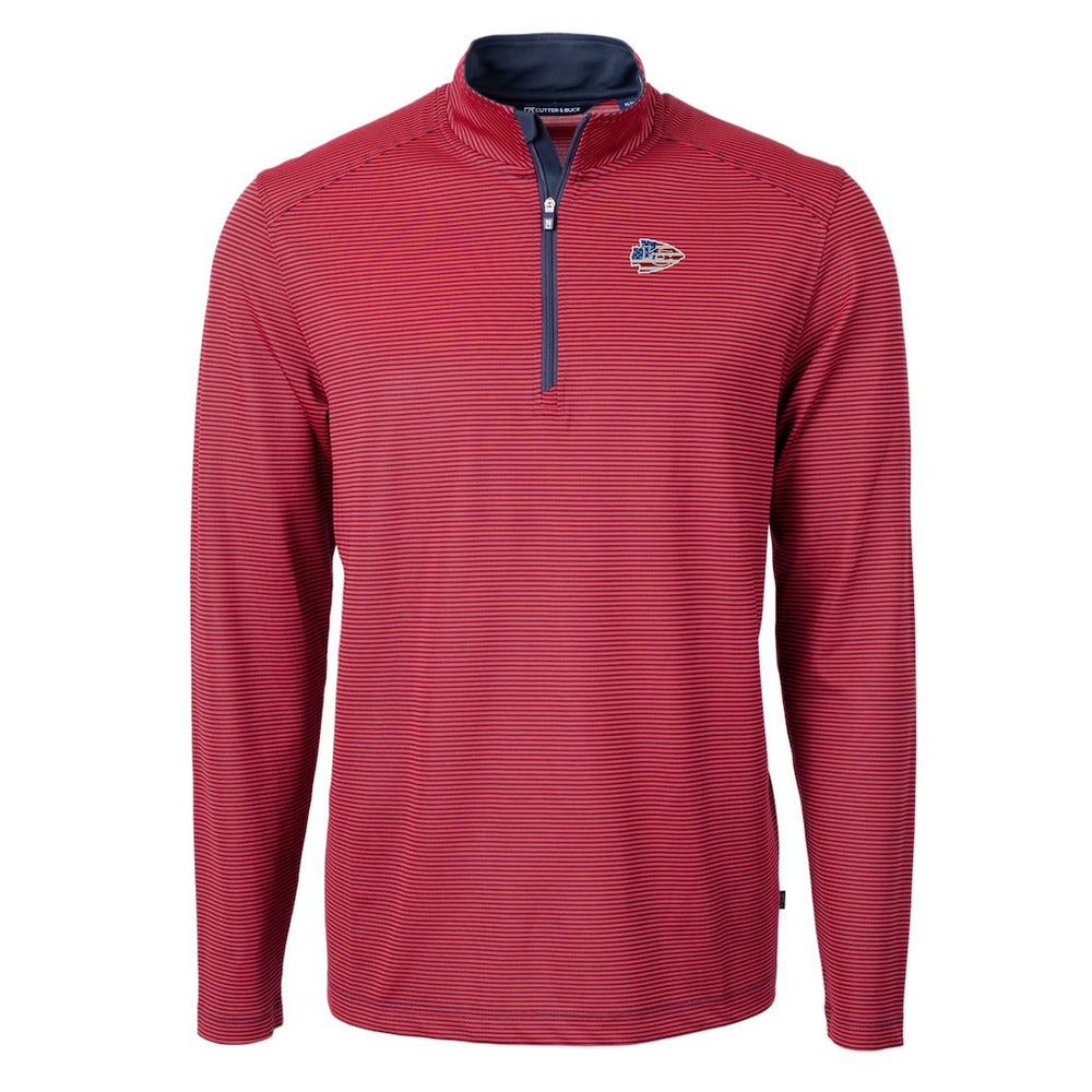 Kansas City Chiefs Cutter & Buck Virtue Eco Pique Micro Stripe Recycled Quarter-Zip Pullover Top Red/Navy - NFL
