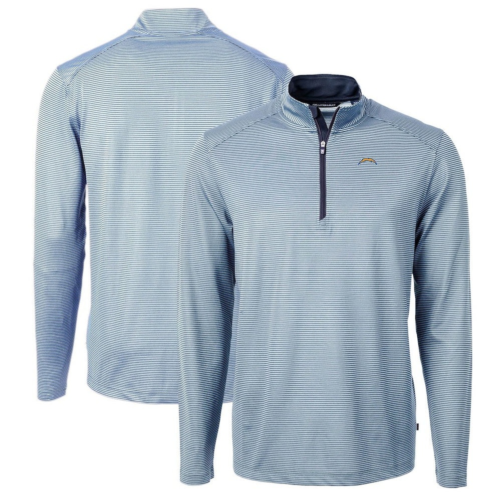 Los Angeles Chargers Cutter & Buck Virtue Eco Pique Micro Stripe Recycled Quarter-Zip Pullover Top Powder Blue/Navy - NFL