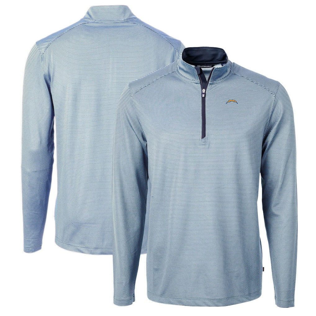 Los Angeles Chargers Cutter & Buck Virtue Eco Pique Micro Stripe Recycled Quarter-Zip Pullover Top Powder Blue/Navy - NFL
