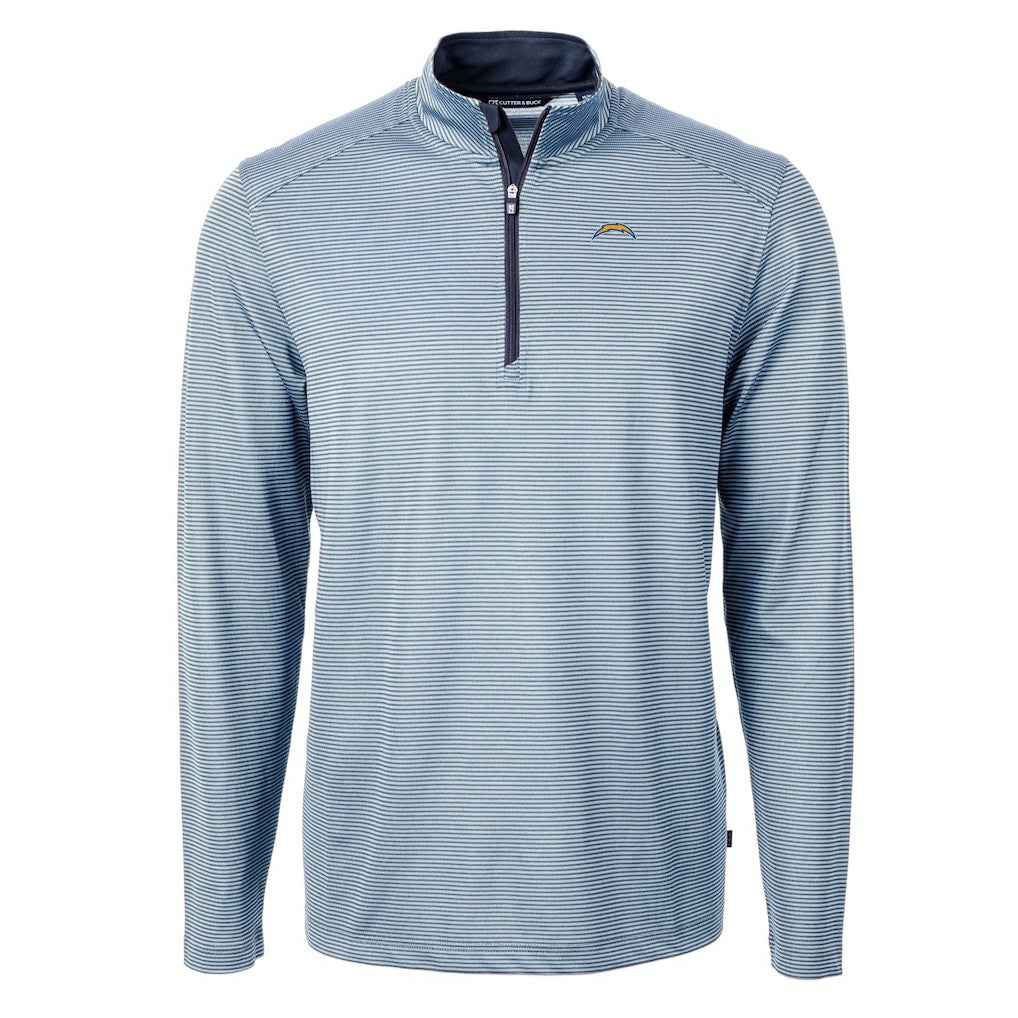 Los Angeles Chargers Cutter & Buck Virtue Eco Pique Micro Stripe Recycled Quarter-Zip Pullover Top Powder Blue/Navy - NFL