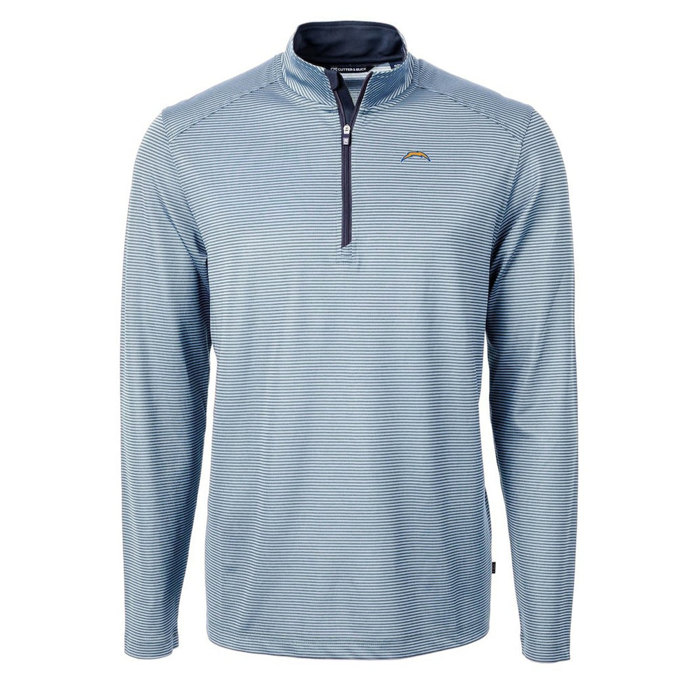 Los Angeles Chargers Cutter & Buck Virtue Eco Pique Micro Stripe Recycled Quarter-Zip Pullover Top Powder Blue/Navy - NFL