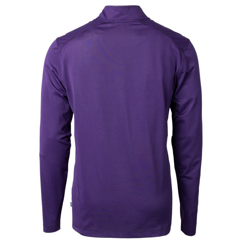 Minnesota Vikings Cutter & Buck Virtue Eco Pique Micro Stripe Recycled Quarter-Zip Pullover Top Purple/Black - NFL