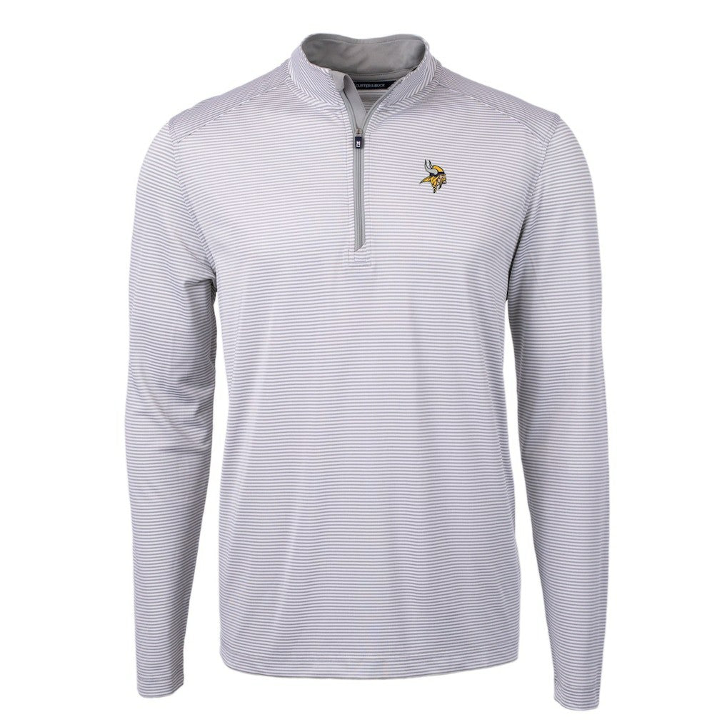 Minnesota Vikings Cutter & Buck Virtue Eco Pique Micro Stripe Recycled Quarter-Zip Pullover Top Gray/White - NFL