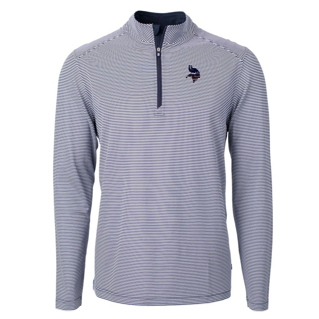 Minnesota Vikings Cutter & Buck Virtue Eco Pique Micro Stripe Recycled Quarter-Zip Pullover Top Navy/White - NFL