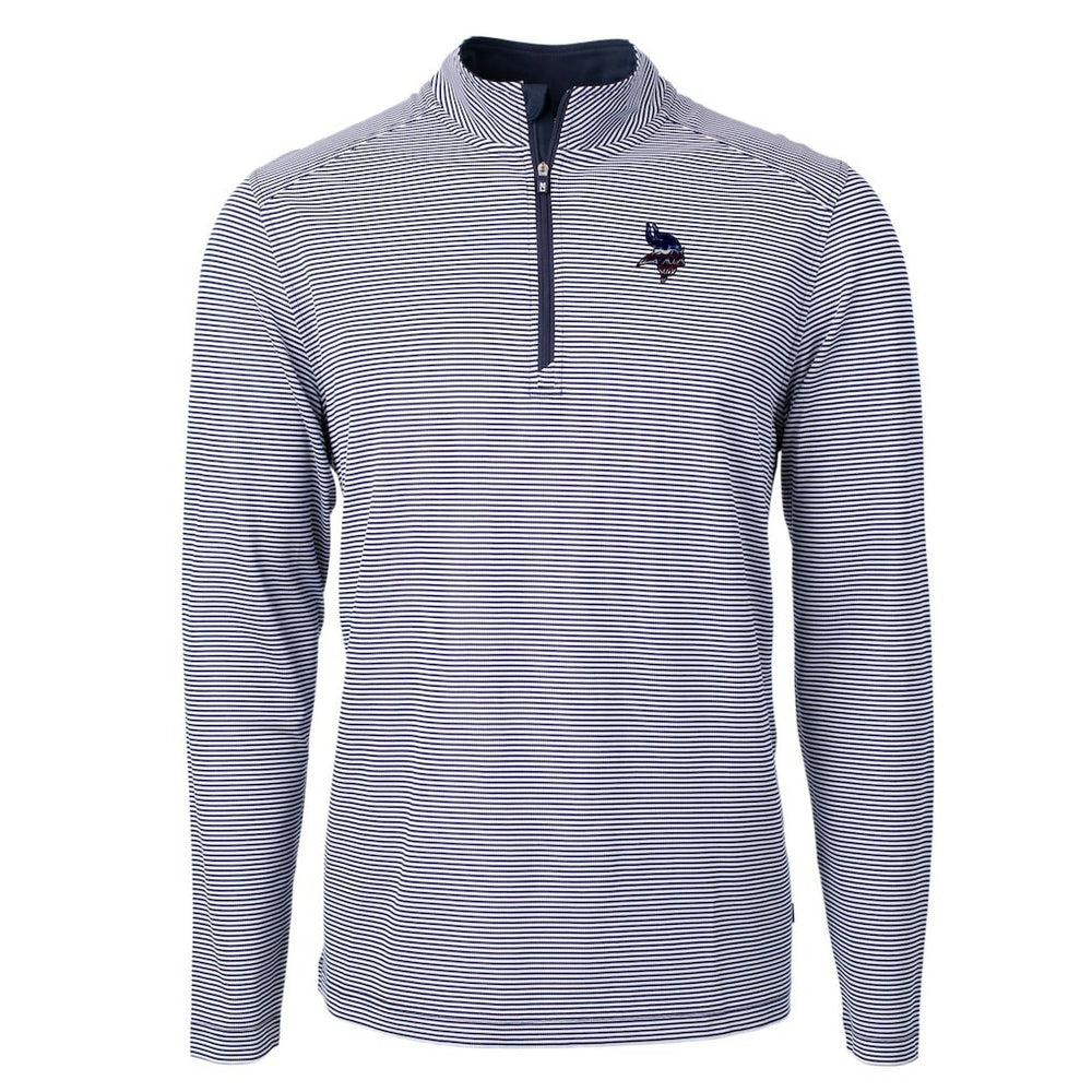 Minnesota Vikings Cutter & Buck Virtue Eco Pique Micro Stripe Recycled Quarter-Zip Pullover Top Navy/White - NFL