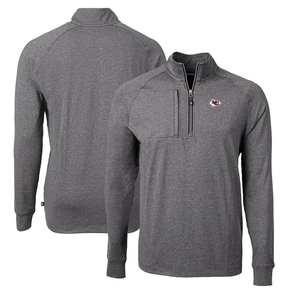 Kansas City Chiefs Cutter & Buck Adapt Eco Knit Quarter-Zip Pullover Top Heather Black - NFL