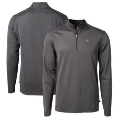 New Orleans Saints Cutter & Buck Virtue Eco Pique Micro Stripe Recycled Quarter-Zip Pullover Top Black/Gray - NFL