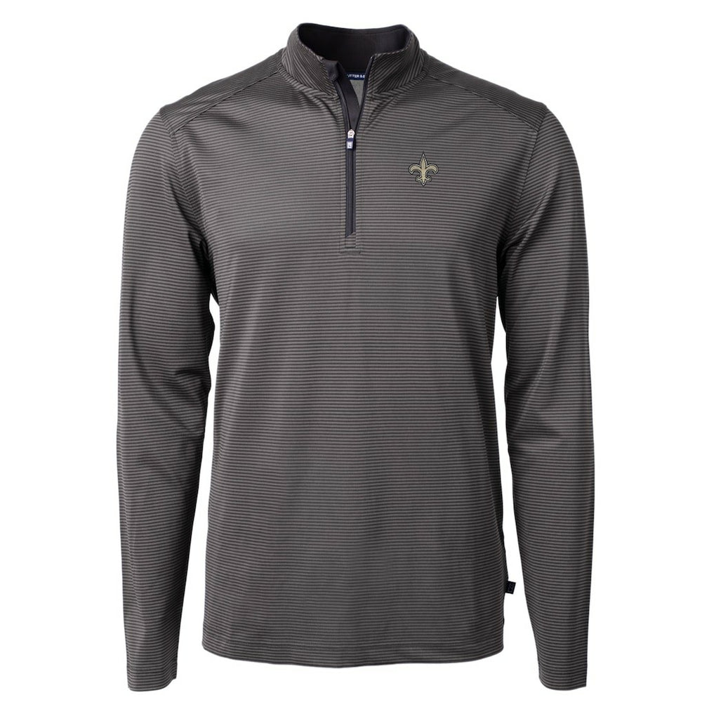 New Orleans Saints Cutter & Buck Virtue Eco Pique Micro Stripe Recycled Quarter-Zip Pullover Top Black/Gray - NFL