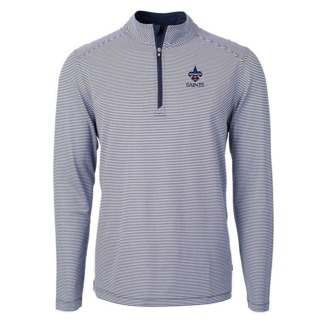 New Orleans Saints Cutter & Buck Virtue Eco Pique Micro Stripe Recycled Quarter-Zip Pullover Top Navy/White - NFL