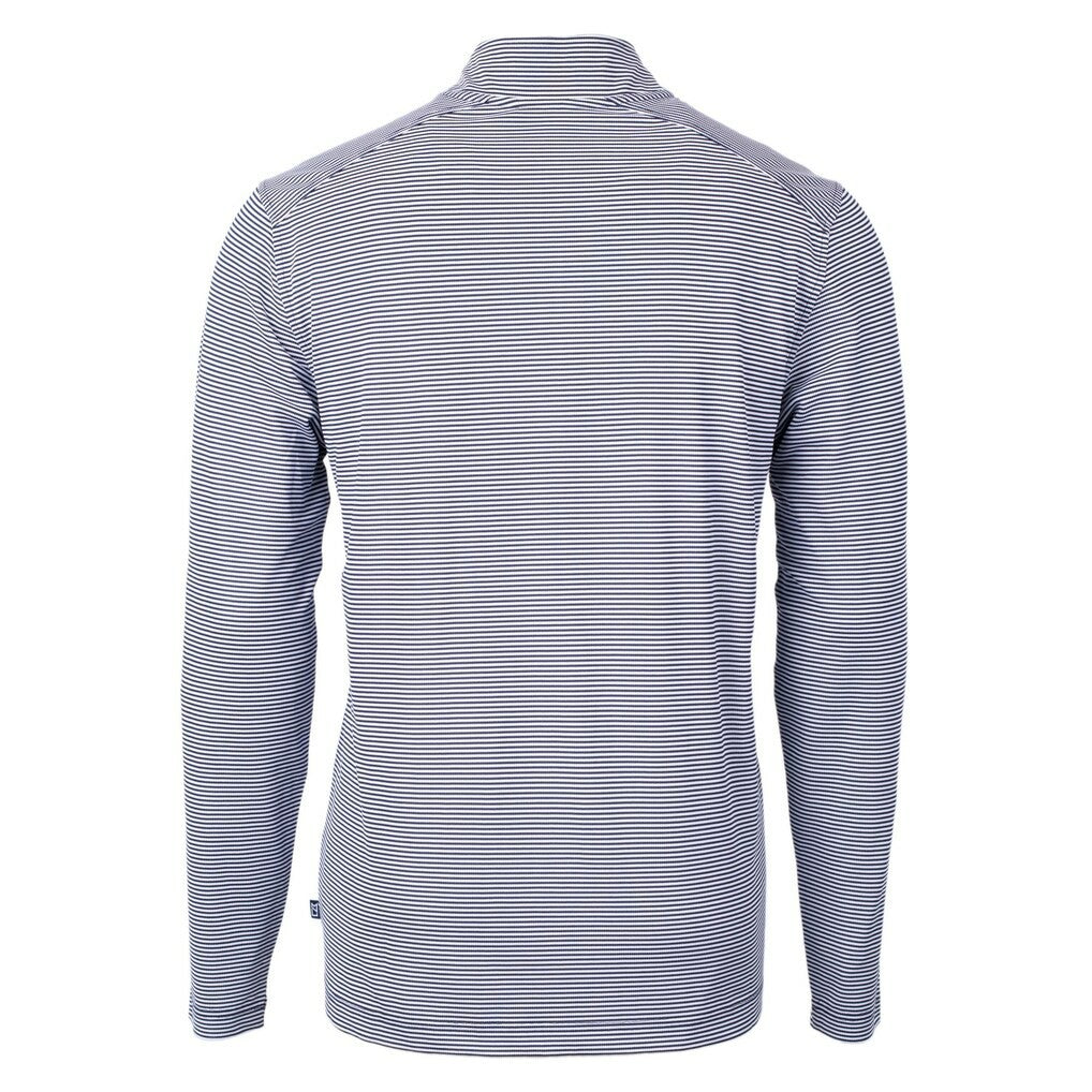 New Orleans Saints Cutter & Buck Virtue Eco Pique Micro Stripe Recycled Quarter-Zip Pullover Top Navy/White - NFL