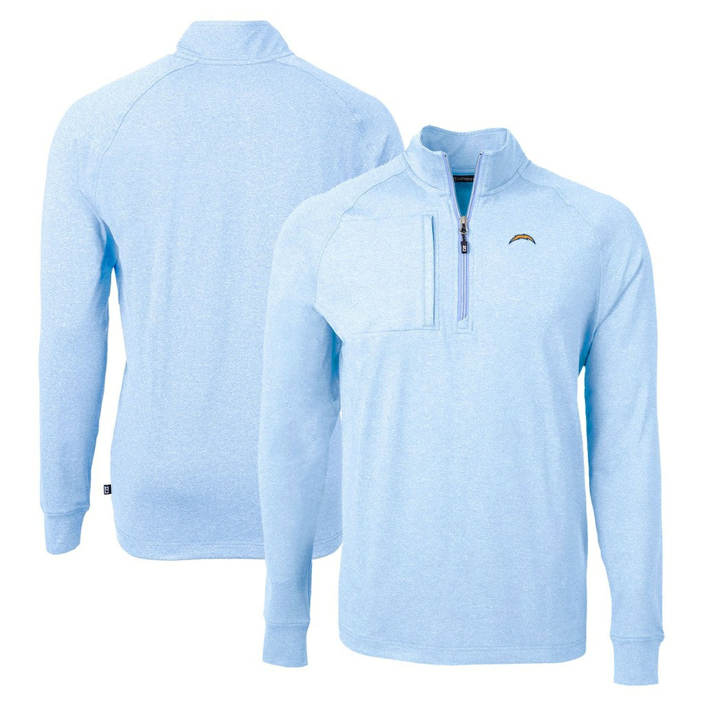 Los Angeles Chargers Cutter & Buck Adapt Eco Knit Quarter-Zip Pullover Top Heather Powder Blue - NFL