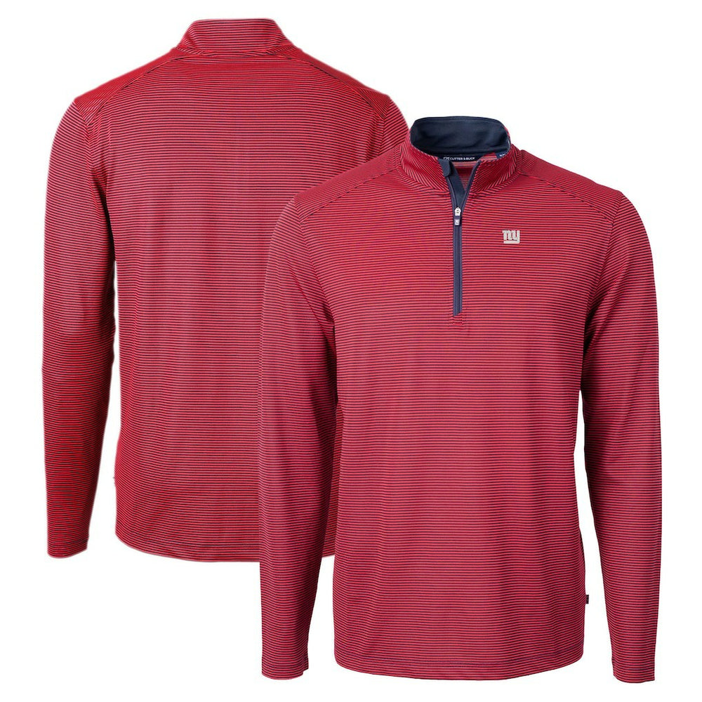 New York Giants Cutter & Buck Virtue Eco Pique Micro Stripe Recycled Quarter-Zip Pullover Top Red/Navy - NFL